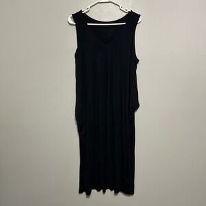 Latched Mama Nursing Dress Women L Black Stretchy V-Neck Midi Pocket Maternity